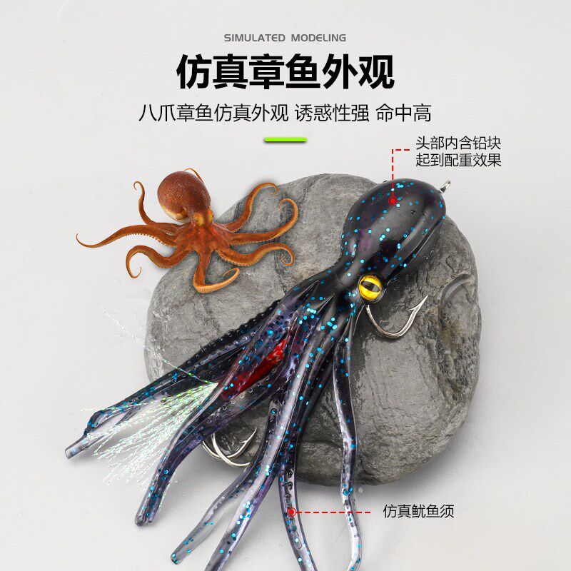 热销包铅鱿鱼钩墨鱼钩q路亚假饵铁板双钩船钓章鱼乌鱼软饵海钓船