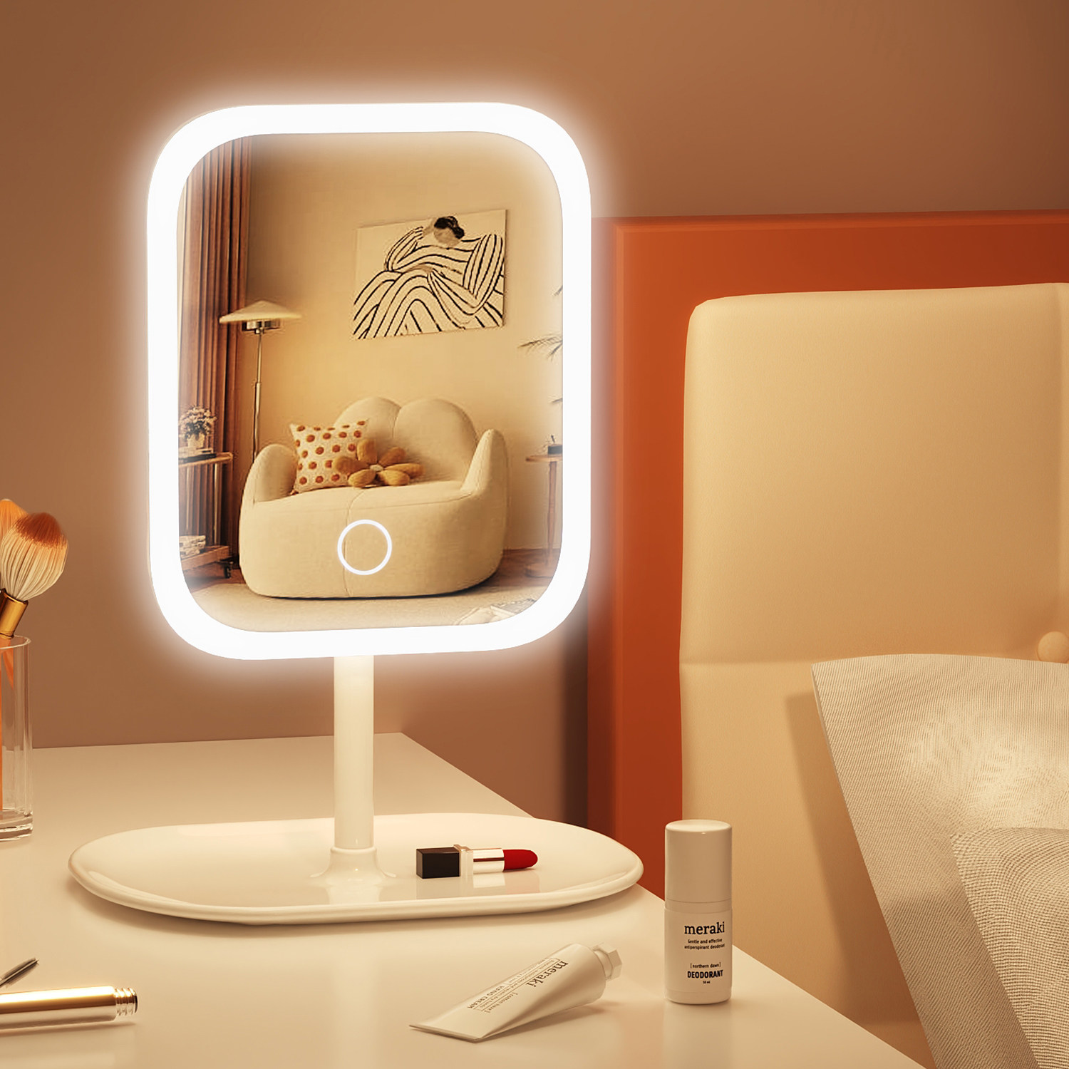 速发镜子智室化妆镜带灯光风学生宿舍卧能台式桌面大号梳妆镜