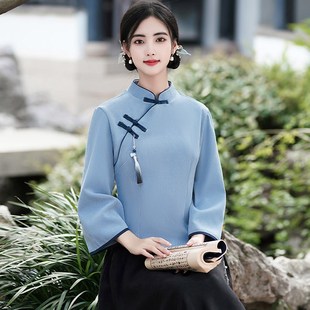 速发式艺中装改良旗袍上衣唐装民国风汉服套装新服茶茶服禅意工作