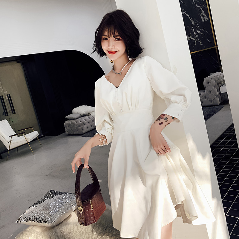 速发白色会装小礼服名学202新款仙气聚洋短款媛生派对连衣裙夏