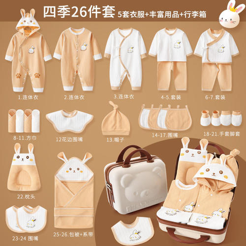 速发兔年刚出生宝宝初生婴儿衣服礼盒秋冬纯棉套装新生儿待产包满