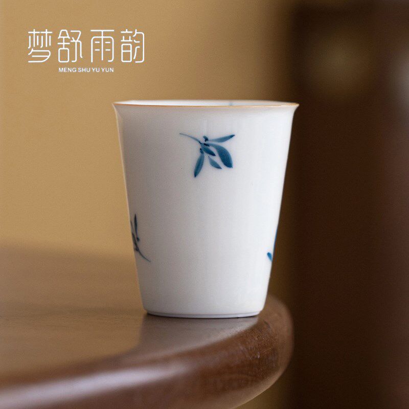 现货白瓷手绘兰花品茗杯陶瓷功夫A茶具釉下彩主人杯单杯茶杯喝茶
