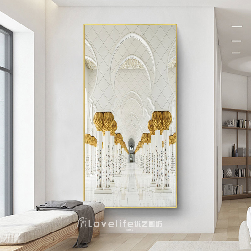 速发欧式建筑教堂 玄关走廊画饰装竖画油幅饭厅挂画艺术办公室画