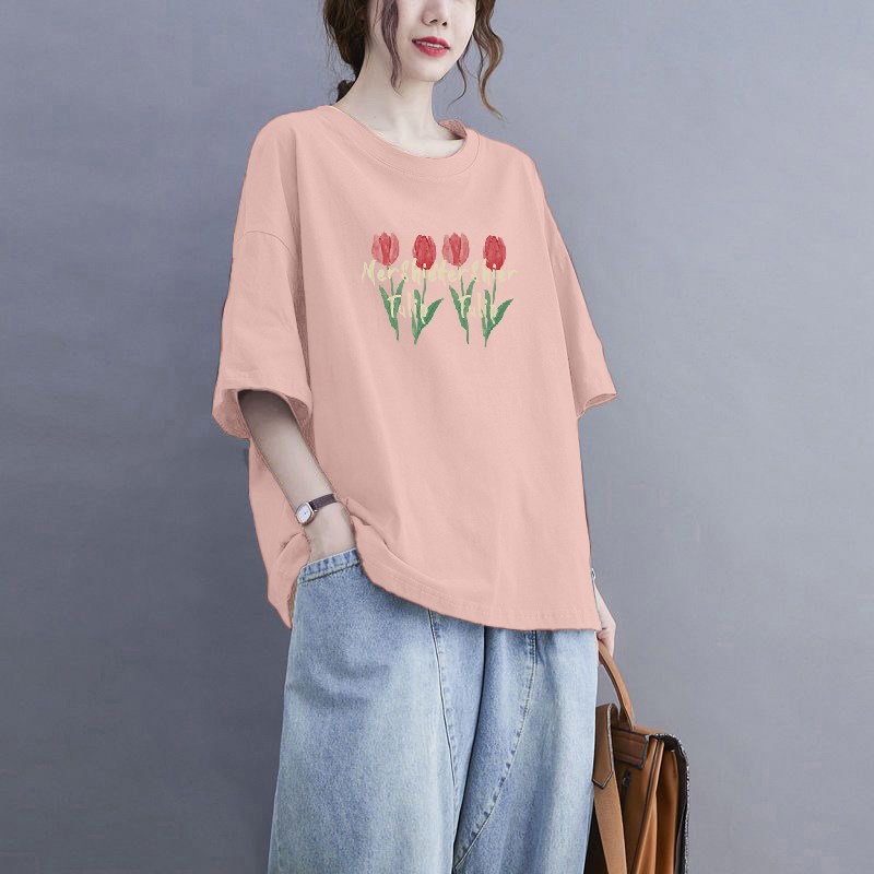 速发宽松粉色t桖百搭夏肩休恤正季遮肉大码减龄t闲上衣