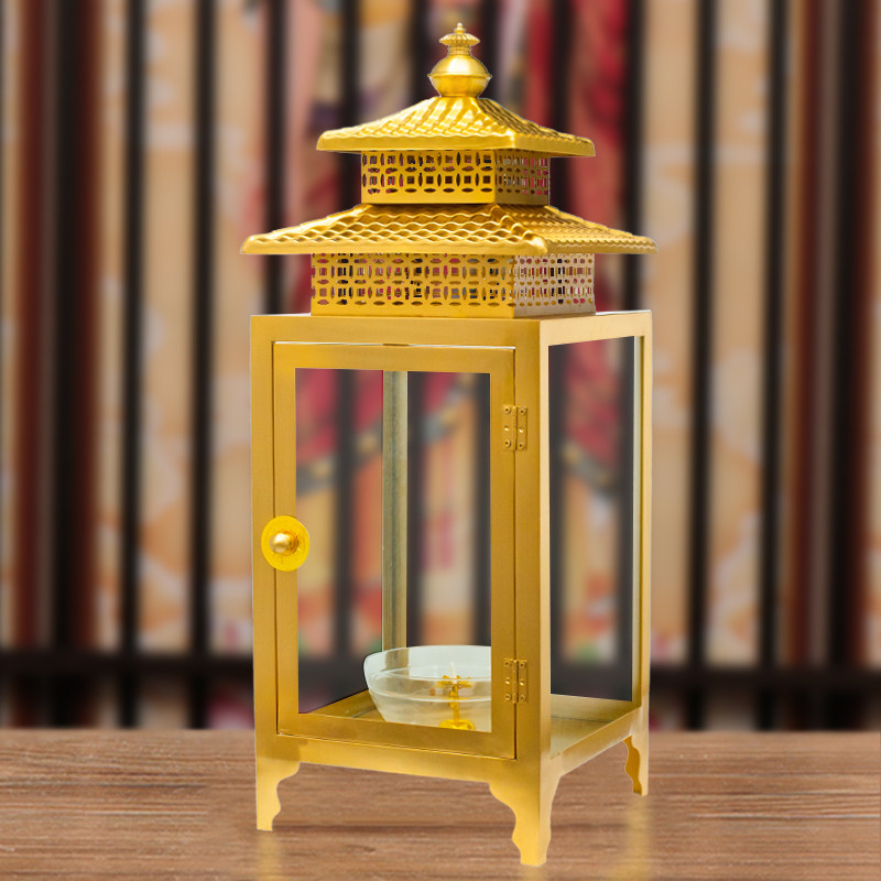 速发铜油灯灯盏仿前明佛防风玻璃古代老式佛古庙里家用长供酥油灯