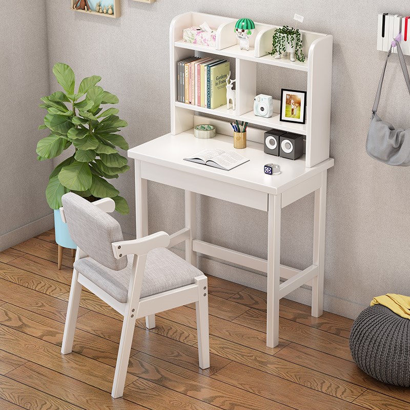 速发60习80/7m小户型书桌带书架卧室实木电脑桌单人学/写字桌省空