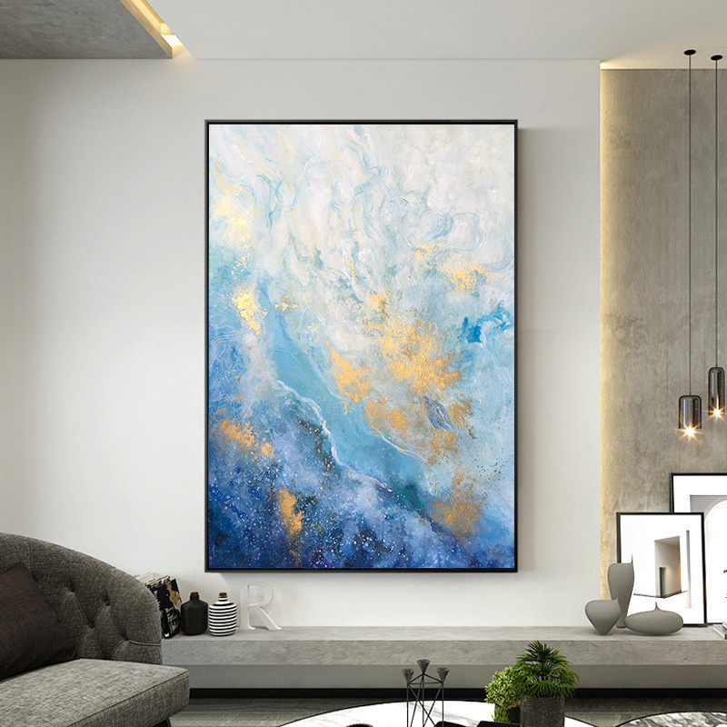 现货速发纯手绘油画金色海浪大幅竖版走廊装饰画玄关背景过道挂画