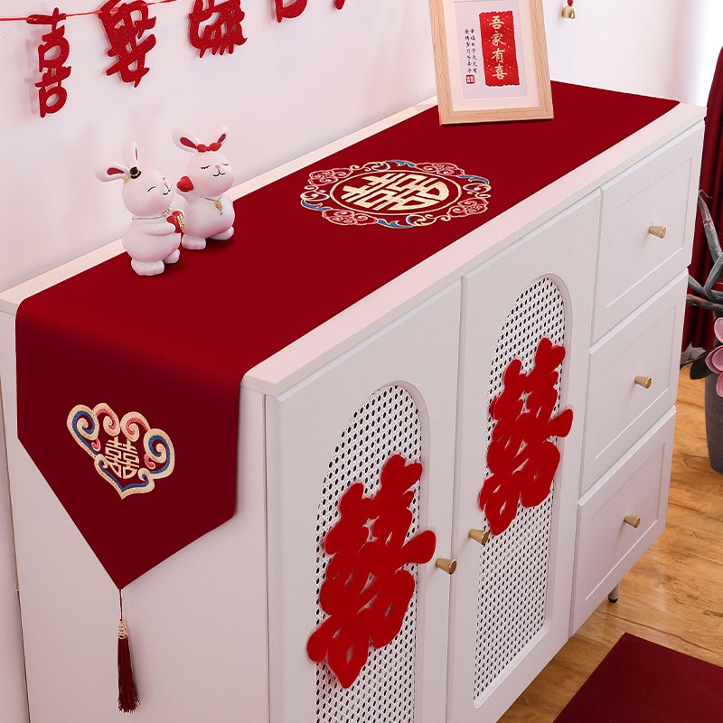 速发结婚订婚茶几桌婚桌旗布房饰装布置餐桌红色盖布婚庆