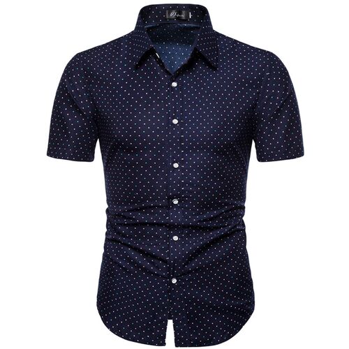 现货速发M-5XL Dot-Prit Busie Casu Shirts  Sumr Short ee