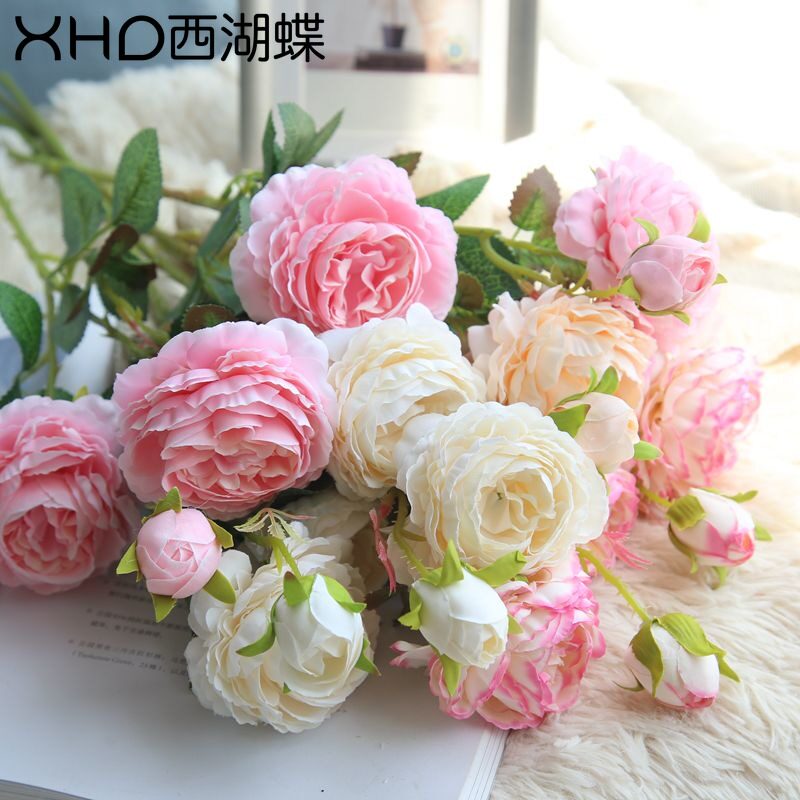 速发单支花西洋玫牡瑰丹婚庆花饰假花家居客厅落地干装绢花摆件