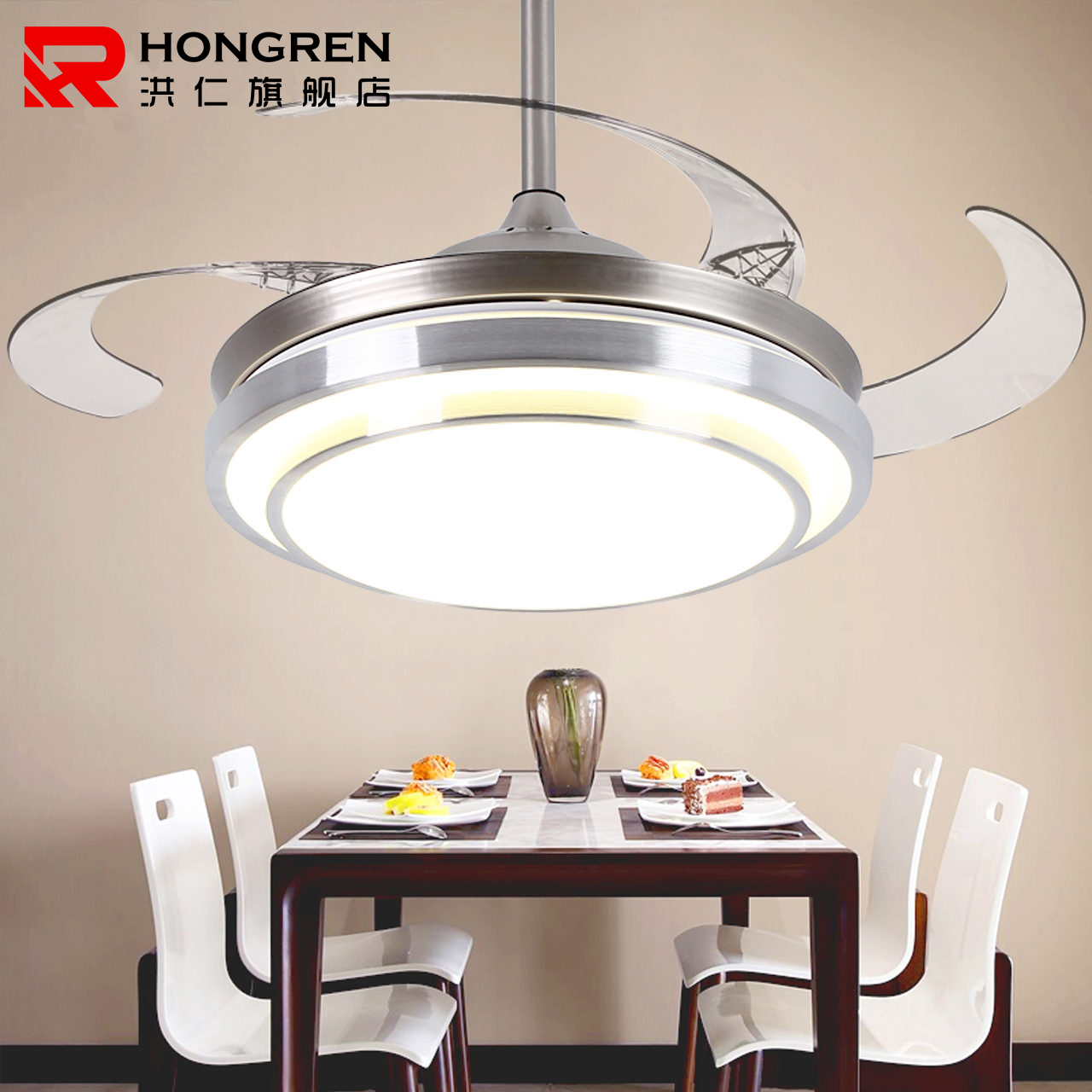 速发吊扇灯 厅风扇扇卧室客厅吊扇灯变频电风餐灯亚克力吸吊灯