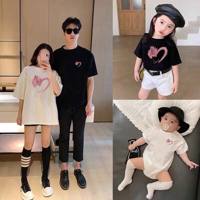 速发2024年韩亲版子装母季新款夏子装母装全家装休闲风家庭套装