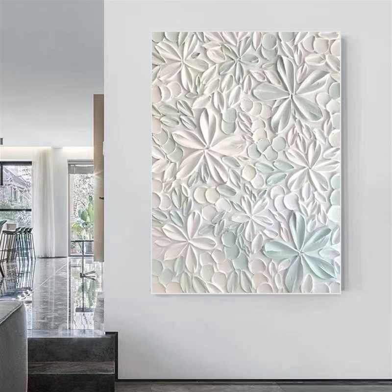 速发简约客厅沙发背景墙抽象手绘花卉装饰画玄关入户走廊立体油画图片