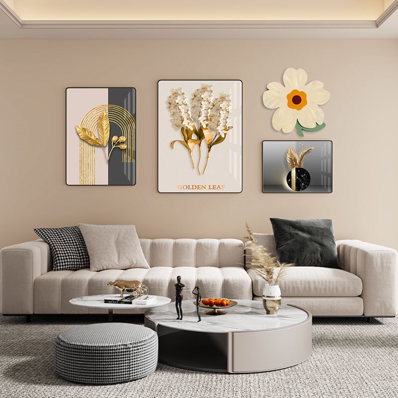 速发奶油风客厅装饰画粉色抽象花卉组合画简约沙发背景墙挂画图片