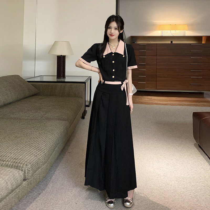 现货大码黑色长裙梨形身材穿搭套装夏F季胖妹妹高腰显瘦半身裙女