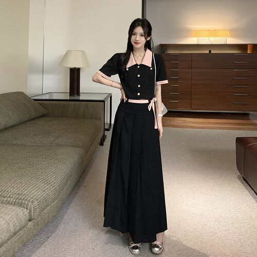 现货大码黑色长裙梨形身材穿搭套装夏F季胖妹妹高腰显瘦半身裙女