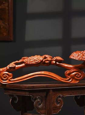 速发花梨木雕摆件办式家居红木实木灵芝如意饰艺品客厅装工中公室