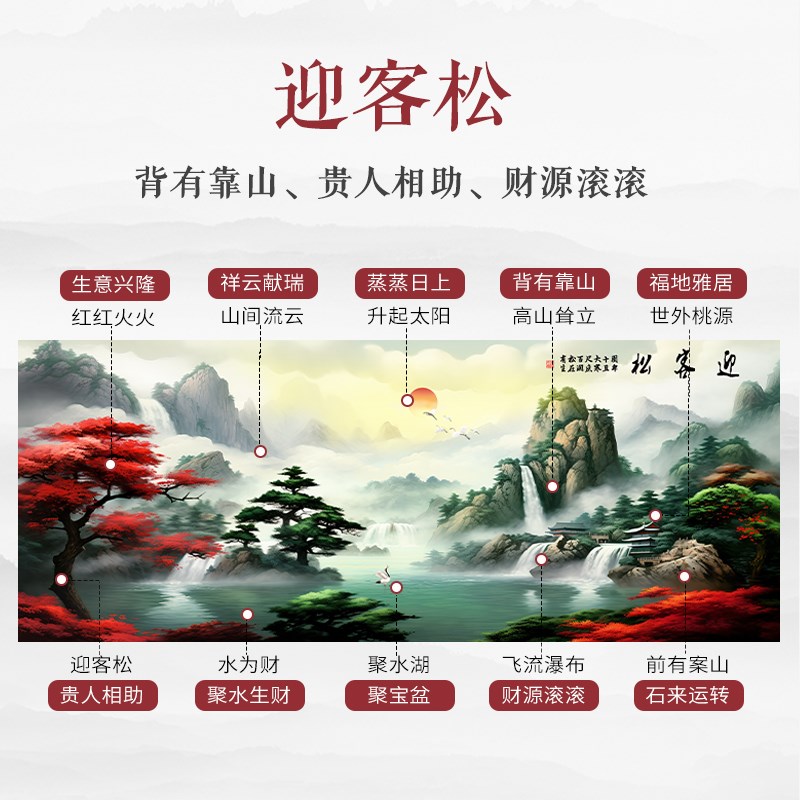 速发迎客松新中式客厅装饰画国画沙发背景墙壁画山水画办公室挂画
