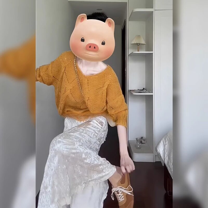 速发橘色高级慵懒搭早秋穿风针织衫长袖薄款毛衣初龄士减秋上衣