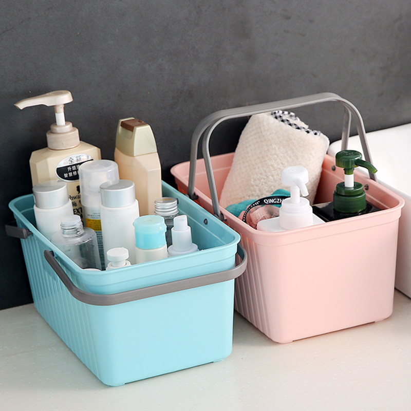 速发韩洗竖纹洗漱篮手提收纳号大筐塑料篮子沥水沐浴篮加厚版澡蓝