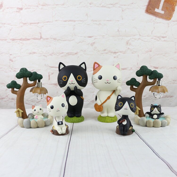 现货速发创意萌宠摇头黑白猫可爱猫小夜灯树脂摆件 招财猫风铃挂