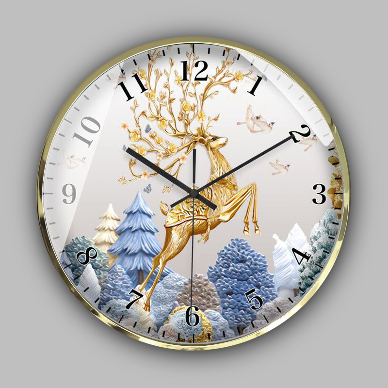 速发轻奢大象马新鹿麋中式客钟家用静音时钟挂钟石英厅时尚挂表