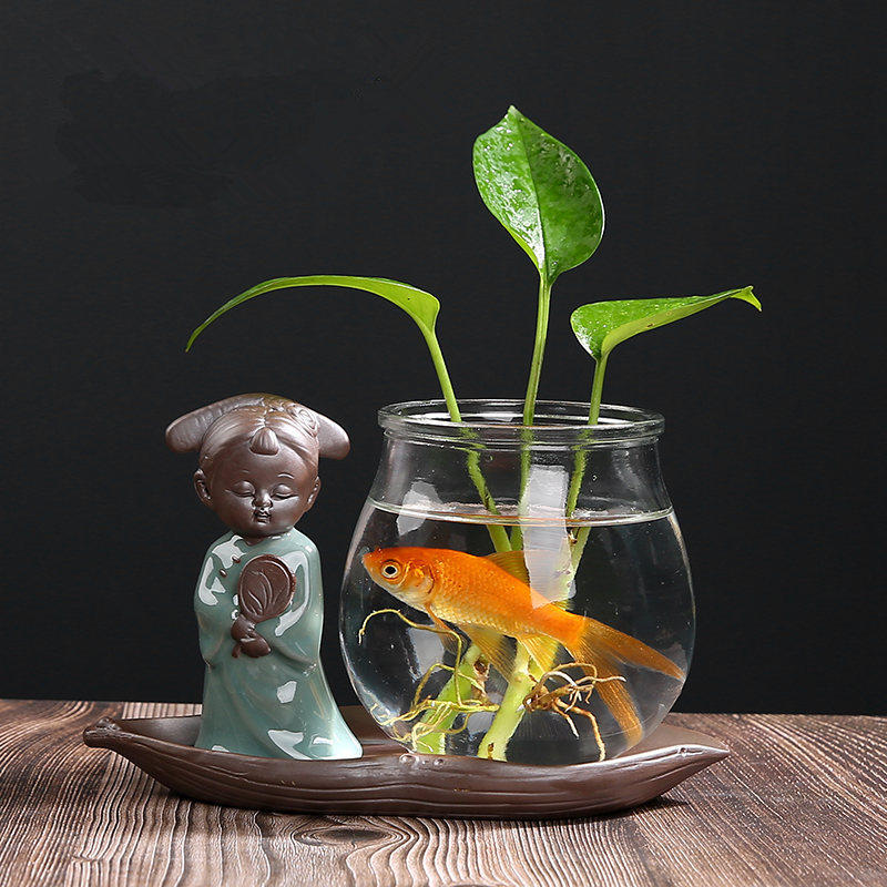 速发创意水养植物绿萝水培花瓶玻璃透明花盆器皿插花瓶子容器桌面