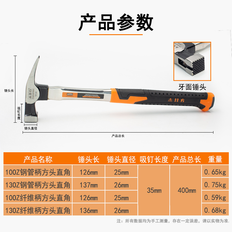 速发木井方直头双用羊角锤多功能木牙工具家叉方头工面圆头防滑铁