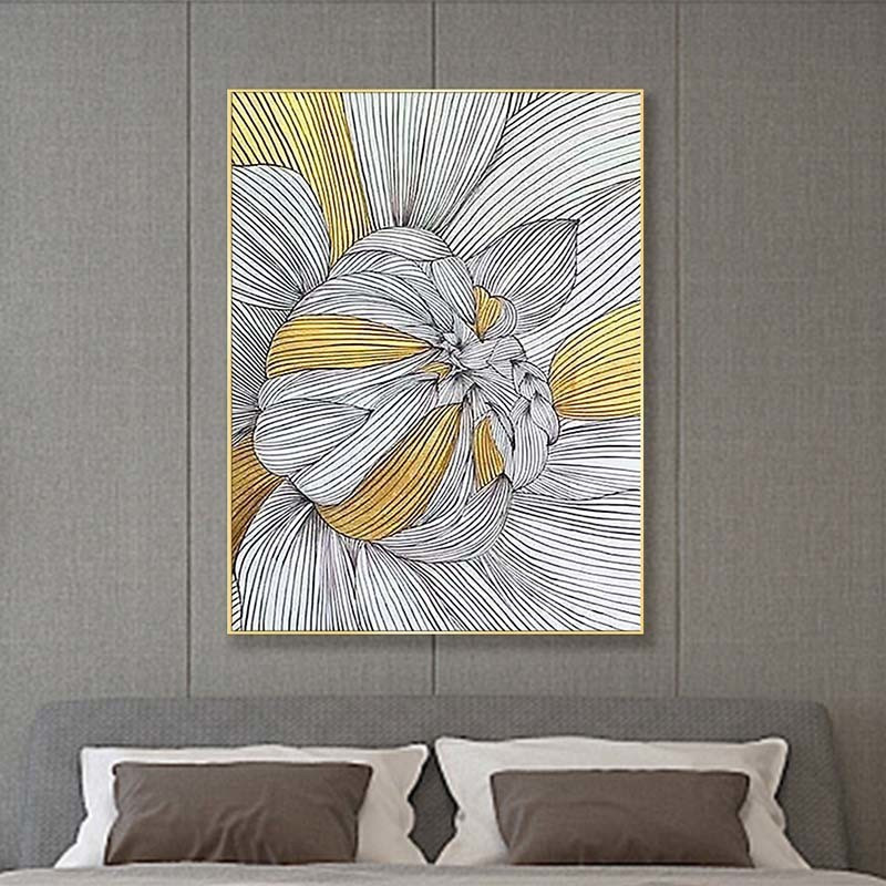 速发手绘线条金箔玫瑰花卉简约油画入画挂关装饰户客厅沙发背景墙