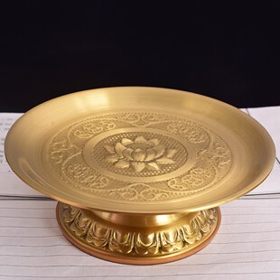 速发用品供佛纯黄铜莲花水果盘家盘拜神招财果品用铜盘子贡碟摆件