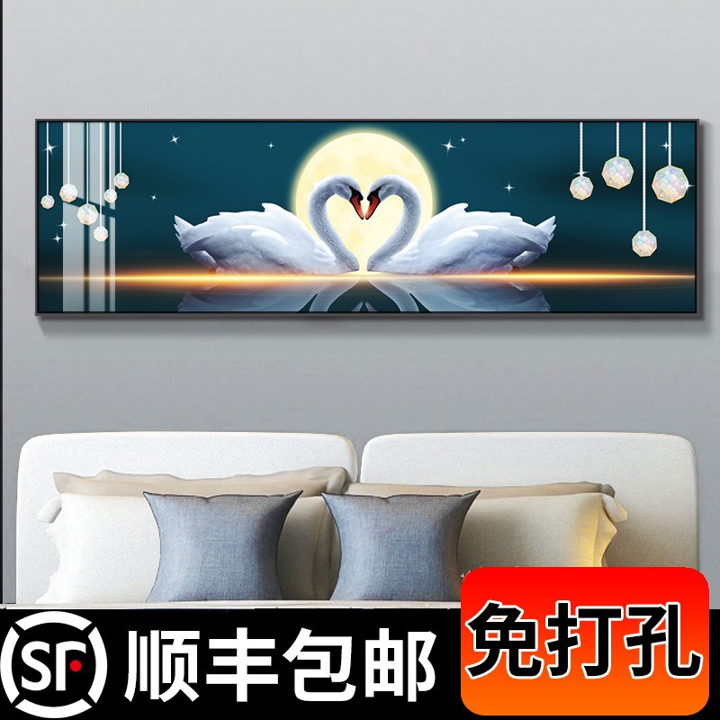 速发主瓷室床头画简约装墙画横幅房间背景饰温馨挂画轻奢晶卧壁画