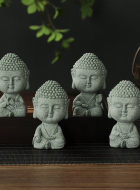 速发中式小砂来摆件花卉盆景微景观鱼缸造景禅石佛祖像青如意茶宠