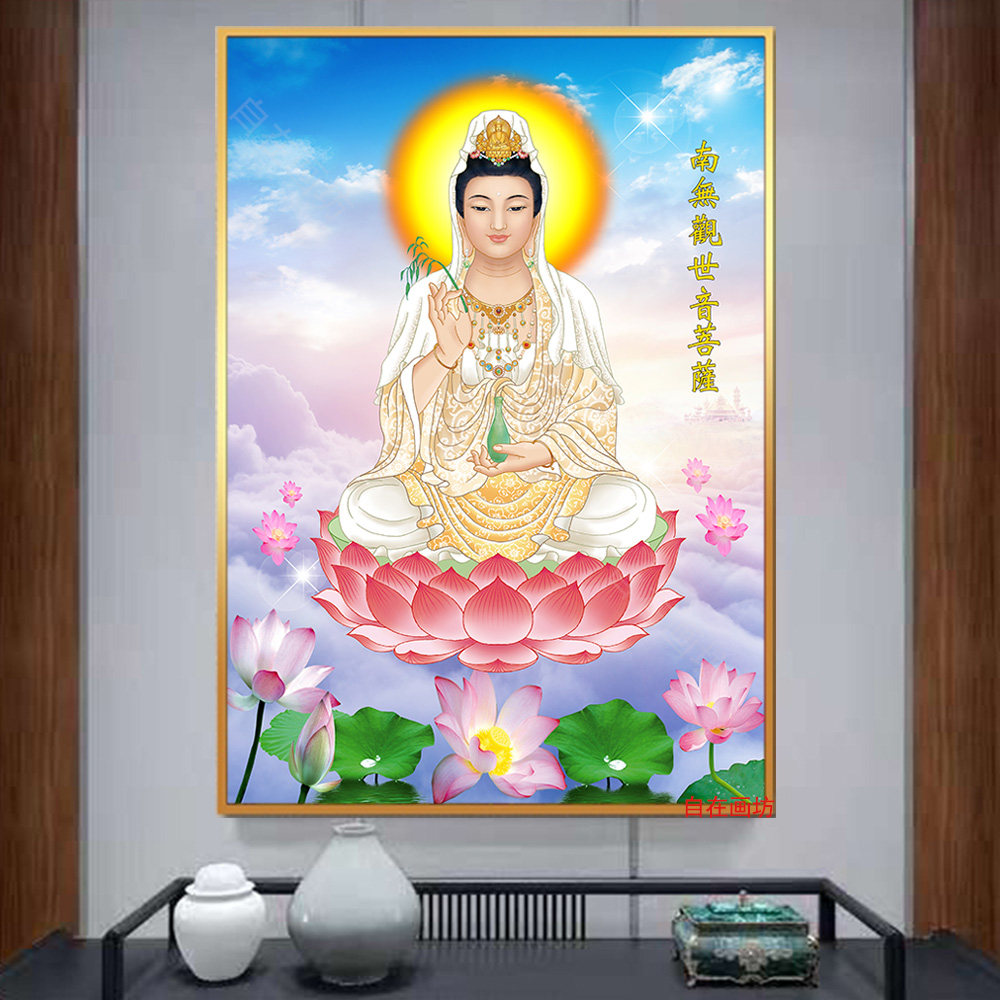 观音菩萨画像佛像挂画合集送子千手观世音金色相框挂轴十年不褪色,家居饰品,国画,淘宝优惠券,粉丝福利购,淘宝优惠卷