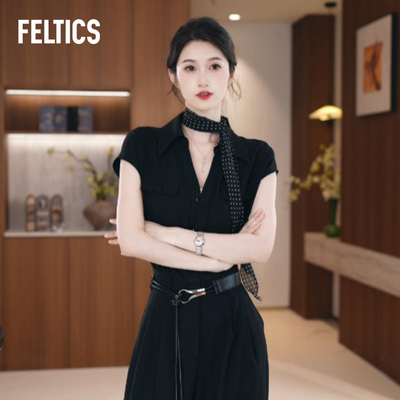 FELTICS双色丝巾高腰连体裤