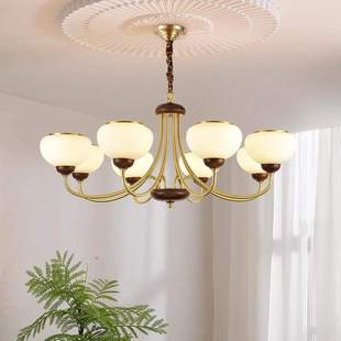 中古风黑白蜡实木复古主客厅吊灯新中式全铜餐厅卧室灯广东中山灯