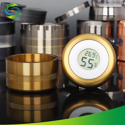 星布斯跨境新款63mm铝合金磨烟器带温显湿度herbgrinder