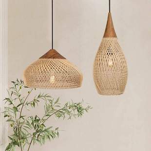 中古侘寂风餐厅吊灯日式复古民宿茶室禅意客厅阳台卧室藤编餐桌灯