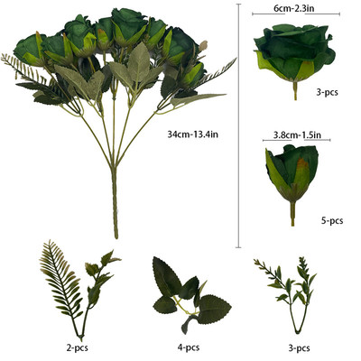 极速Vintage 8 Heads Artificial Flowers Silks Peony Green Ros