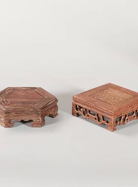 好货红木底座鸡翅木摆件工艺品实木长正方形奇石花盆花瓶茶壶佛像