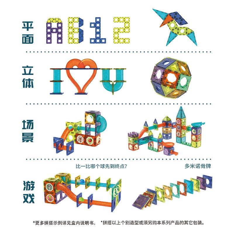 跨境益智儿童磁力片玩具帝v格磁铁彩窗管道滚珠磁性场景积木轨道