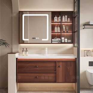 新中式浴室柜陶瓷一体盆洗手盆柜组合定制68/78/88/98/108/118cm