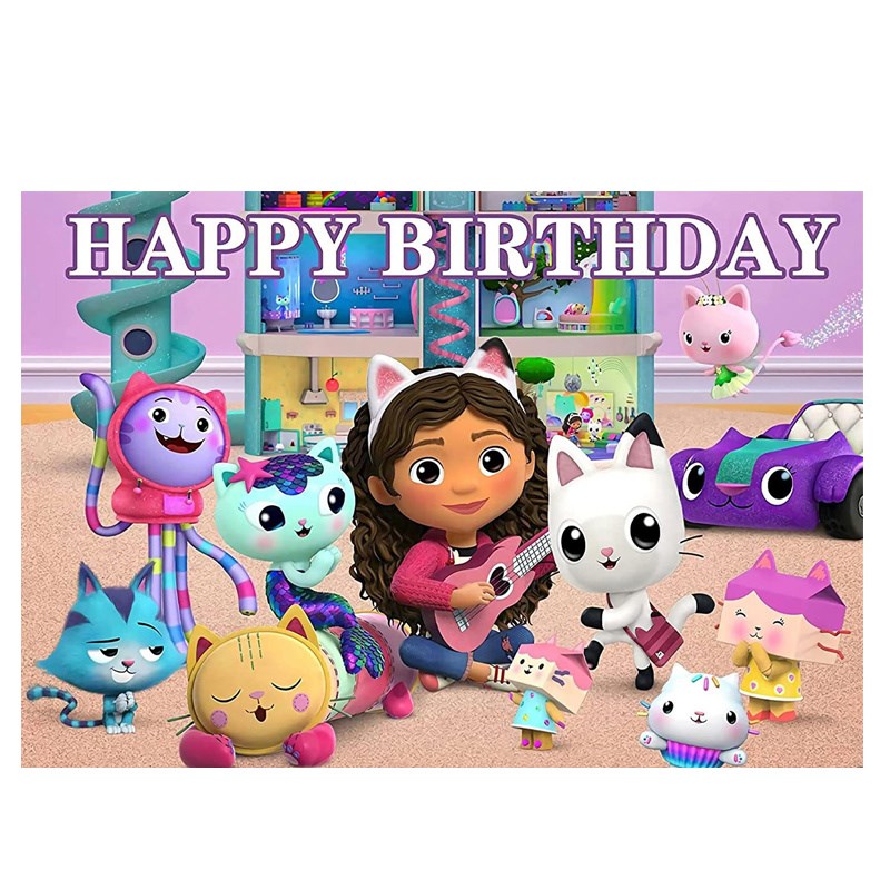 盖比的娃娃屋主题生日p派对场景布置背景挂布海报拉旗气球蛋糕装