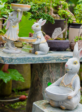 花园装饰 庭院创意户外园艺装饰动物 多肉植物花盆树脂兔子摆件