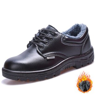加绒工地耐磨钢包头保暖棉鞋 牛皮劳保鞋 男女高帮防砸防刺穿冬季