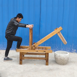 特大号脚踏实木架打糍粑石臼机家用脚踩木锤老式电动锤辣椒艾绒机
