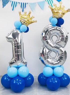 男孩生日数字蓝色气球立柱宝宝生日派对周岁背景墙装扮布置0~18岁