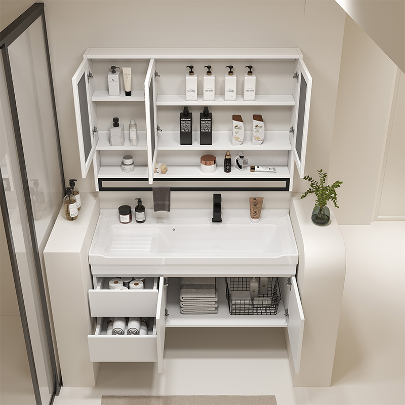 实木浴室柜组合带搓板陶瓷洗脸y盆卫生间阳台洗衣盆挂墙式洗手盆