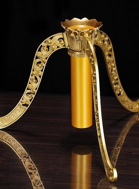 黄铜长柄莲花三脚架大款加长2z0厘米以上莲台座莲支架手摇转轮底