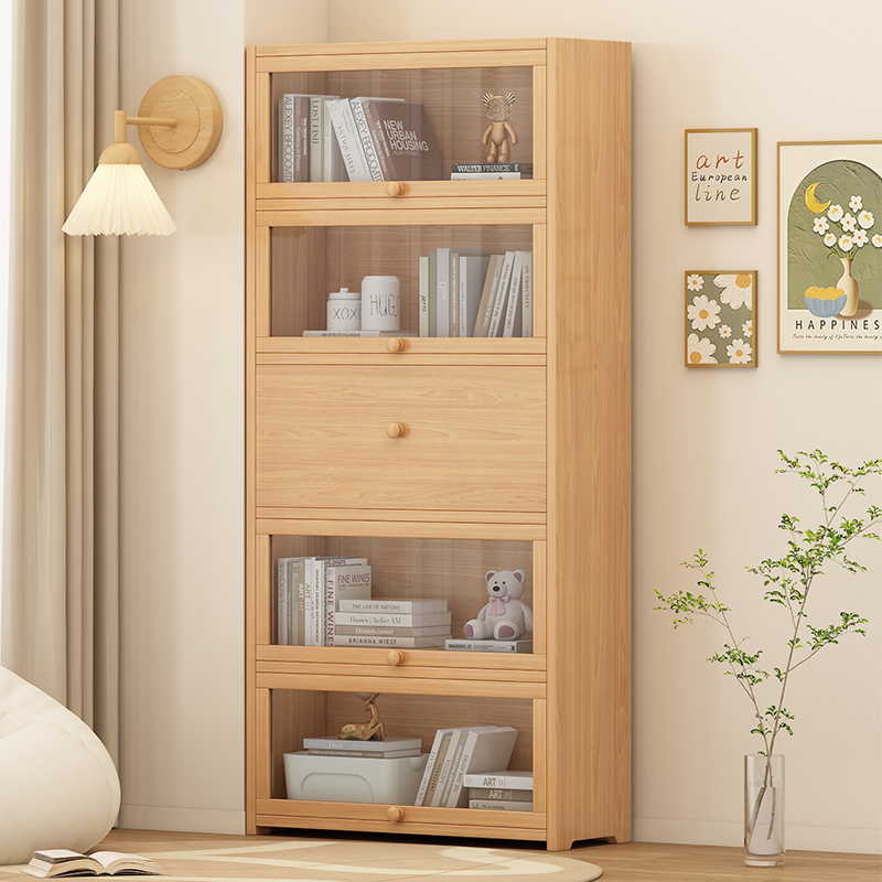 书架一体靠墙落地置物架客厅多层储物柜I收纳展示柜防尘实木书柜