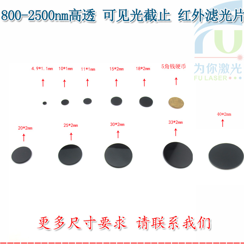 808nm8e50nm980nm黑玻璃红外滤光片800nm以上高透滤波镜可见光截
